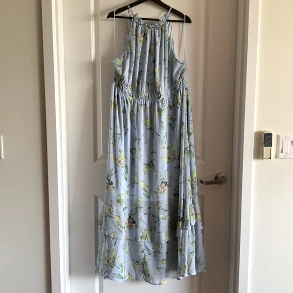 Adyson Parker NEW Halter Dress Blue 3X Midi Floral Whimsical Romantic Vacation